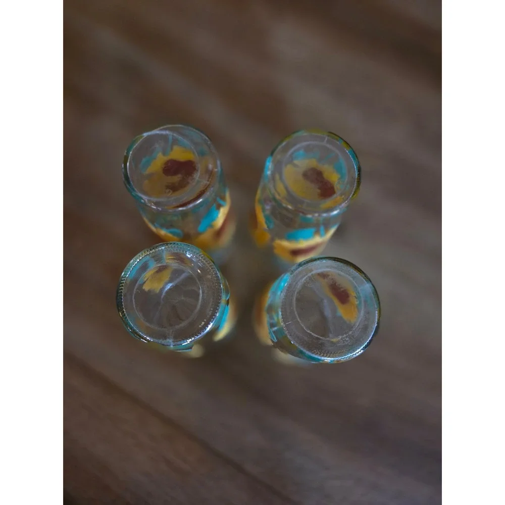 Vintage 70s Anchor Hocking Sunflower Jelly-Jar Tumbler Glass Set of 4